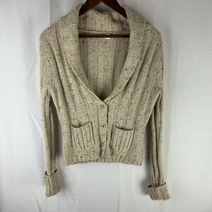 Vintage American Eagle Sweater Womens Small Beige Cardigan Shawl Collar Knit Y2K